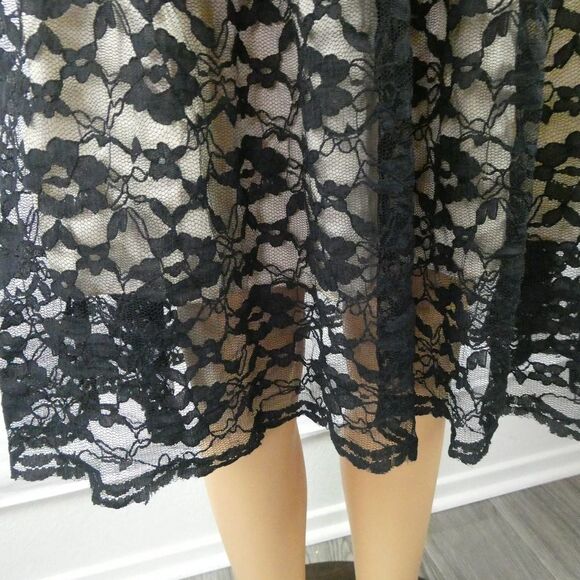 Angie Strapless Nude Illusion Floral Lace Overlay Dress Empire High Waist Black - Picture 5 of 10